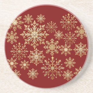 Posavasos Christams Gold y copo de nieve rojo
