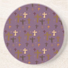 Posavasos Christian Crosses on Plum Round Coaster