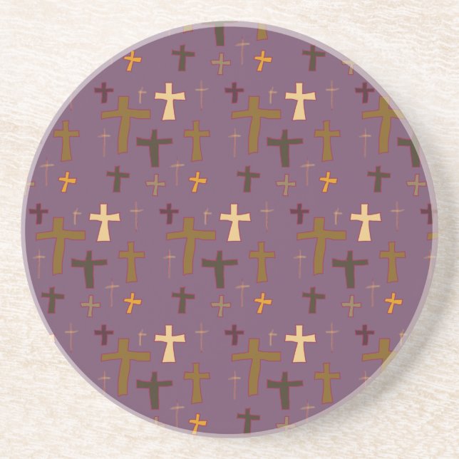 Posavasos Christian Crosses on Plum Round Coaster (Frente)