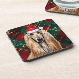 Posavasos Christmas Afghan Hound Dog Red Plaid Holiday