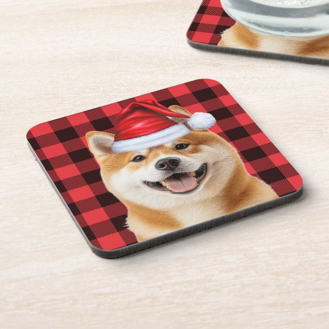 Posavasos Christmas Akita Dog Red Buffalo Plaid Holiday (Lado Izquierdo)