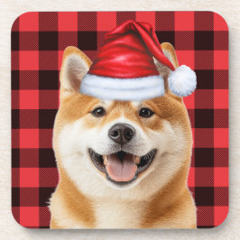 Posavasos Christmas Akita Dog Red Buffalo Plaid Holiday