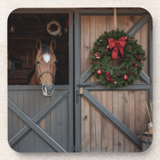Posavasos Christmas Equestrian Barn Coaster (Frente)
