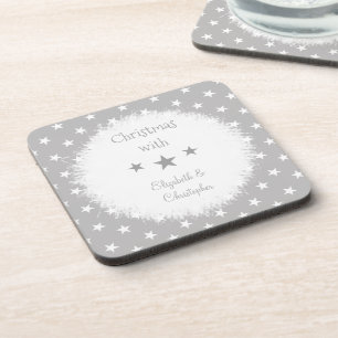 Posavasos Christmas grey and white with stars and names