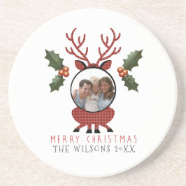 Posavasos Christmas Plaid Reindeer with Personalized Photo