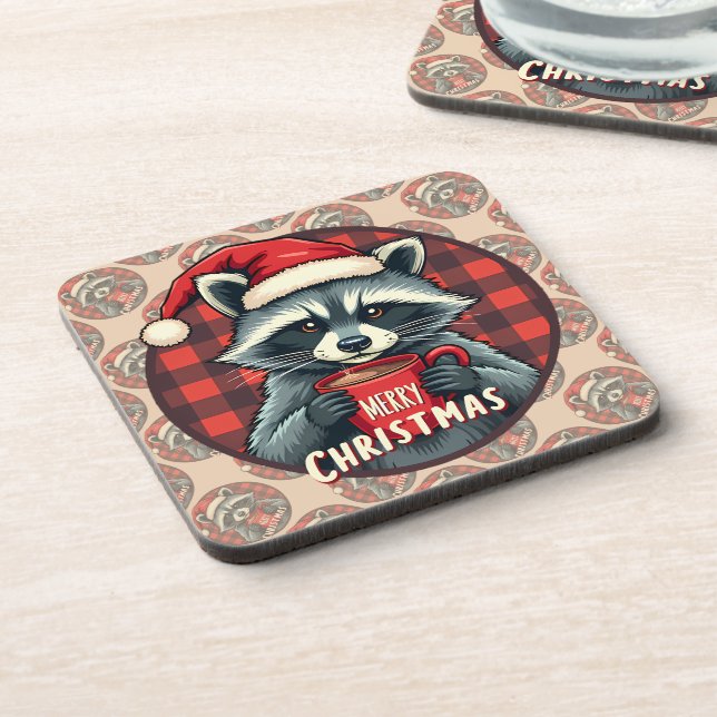 Posavasos Christmas Raccoon Cocoa Cheer (Lado Izquierdo)