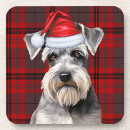 Posavasos Christmas Schnauzer Dog Red Plaid Holiday