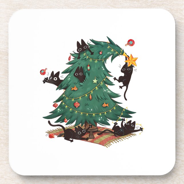Posavasos Christmas Tree and Cat Cute Christmas Cat Lover (Frente)