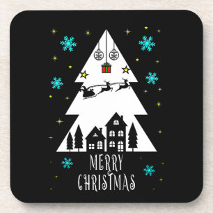Posavasos Christmas tree design with sleigh black