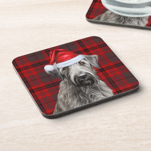 Posavasos Christmas Wolfhound Dog Red Plaid Holiday (Lado Izquierdo)