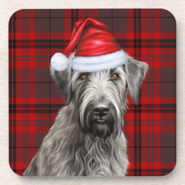 Posavasos Christmas Wolfhound Dog Red Plaid Holiday