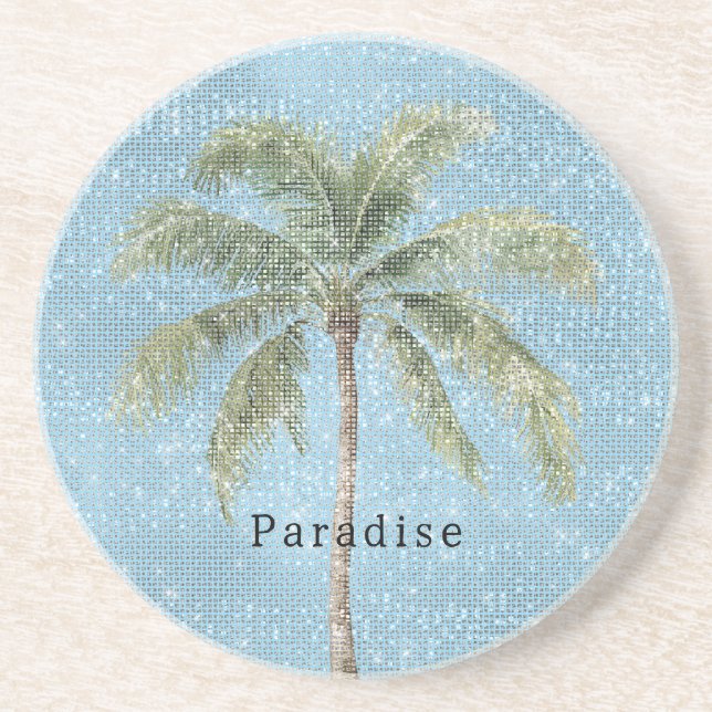 Posavasos Cielo Azul Palma Tropical Brillo  (Frente)
