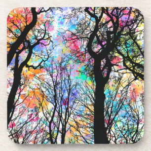 Posavasos Cielo de color arcoiris, siluetas negras