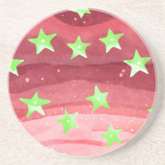 Posavasos cielo rojo con estrellas (Frente)