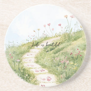 Posavasos Cielos Azules Sendero de Hierba Flores Rosadas