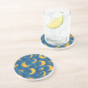 Posavasos Cielos Estrellados Azul Oro Lunas Estrellas
