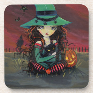 Posavasos Cielos Rojos de Halloween Bruja de Octubre Arte