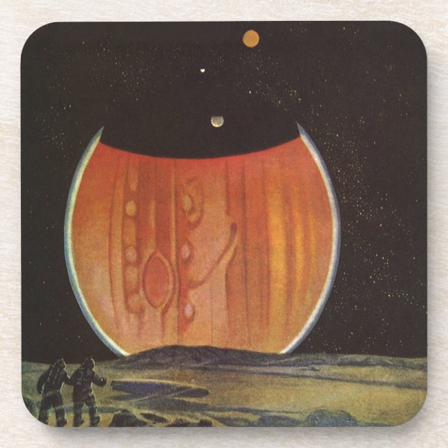 Posavasos Ciencia ficción vintage, astronautas sobre Ganymed (Frente)