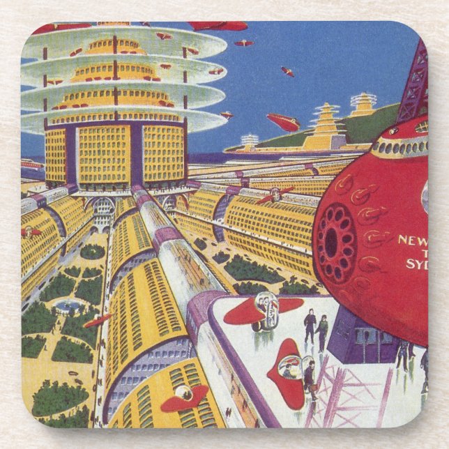 Posavasos Ciencia ficción vintage, ciudad futurista de Nueva (Frente)
