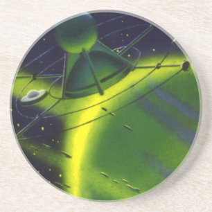 Posavasos Ciencia Ficción Vintage Planeta Verde con Nave Esp