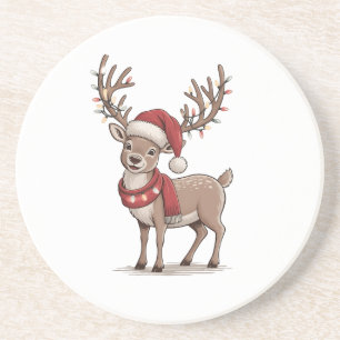 Posavasos Ciervo Animal Navidad Ciervo Sombrero de Santa Nav
