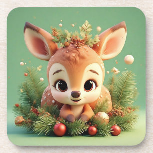Posavasos Ciervo de dibujos animados adorable en una Navidad