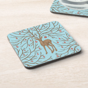 Posavasos ciervo de Navidad sobre azul