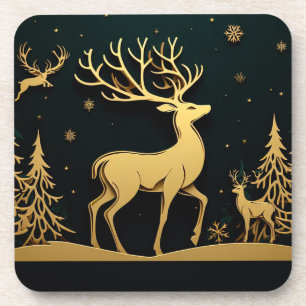 Posavasos Ciervo Elegante - Silueta del Bosque Dorado