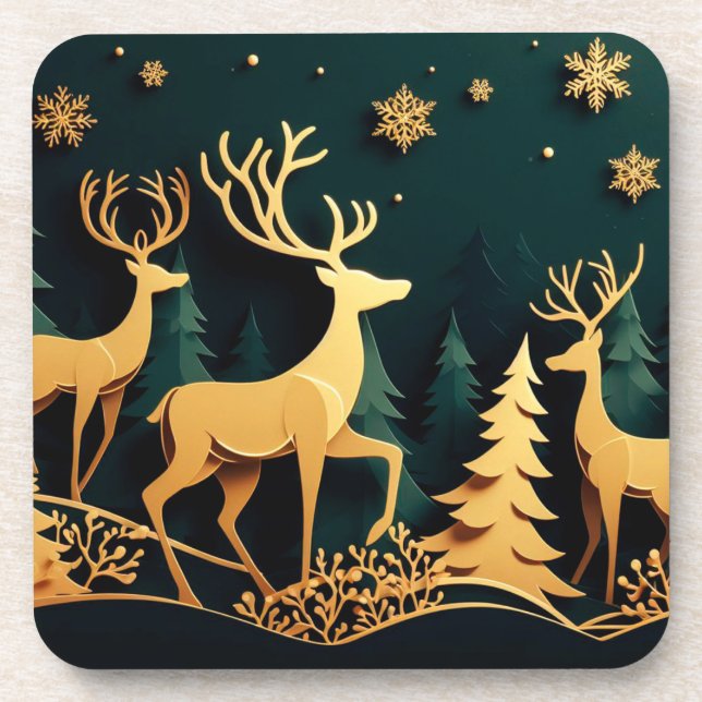 Posavasos Ciervos dorados de Navidad (Frente)
