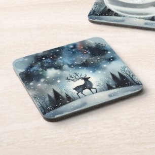 Posavasos Ciervos Noche Invernal Estrellada