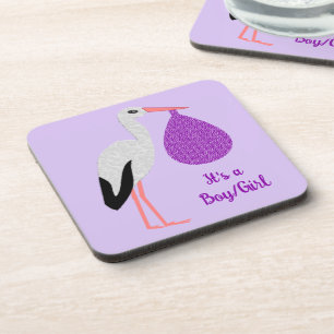 Posavasos Cigüeña Bebé Neutra de Género Morada Personalizada