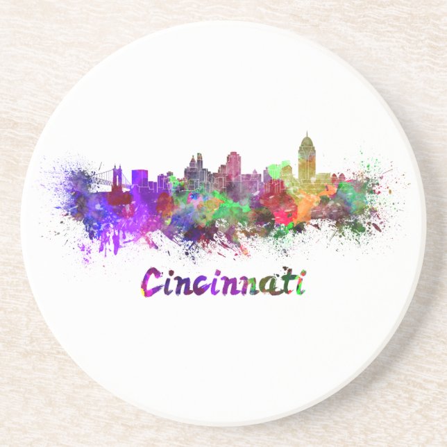 Posavasos Cincinnati skyline in watercolor (Frente)