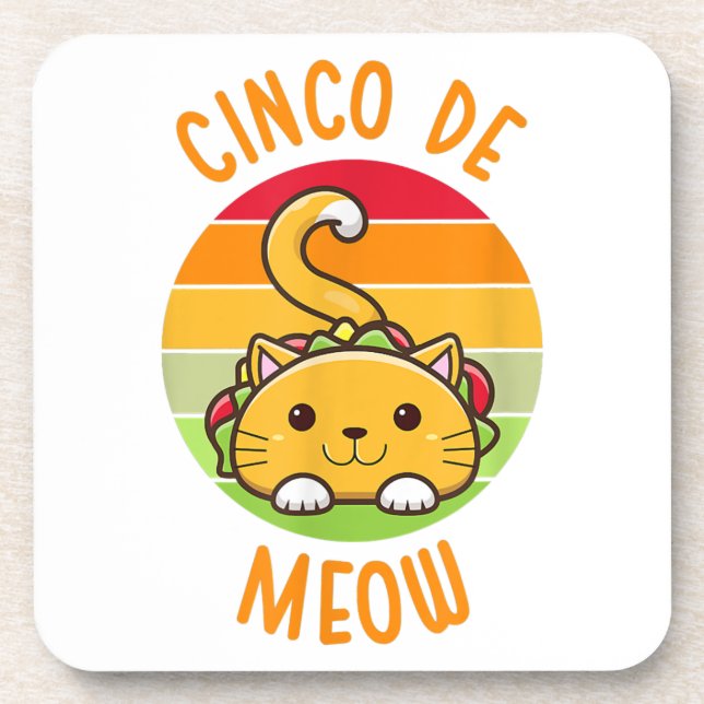 Posavasos Cinco De Meow Cinco De Mayo Gracioso Gato Tacos (Frente)