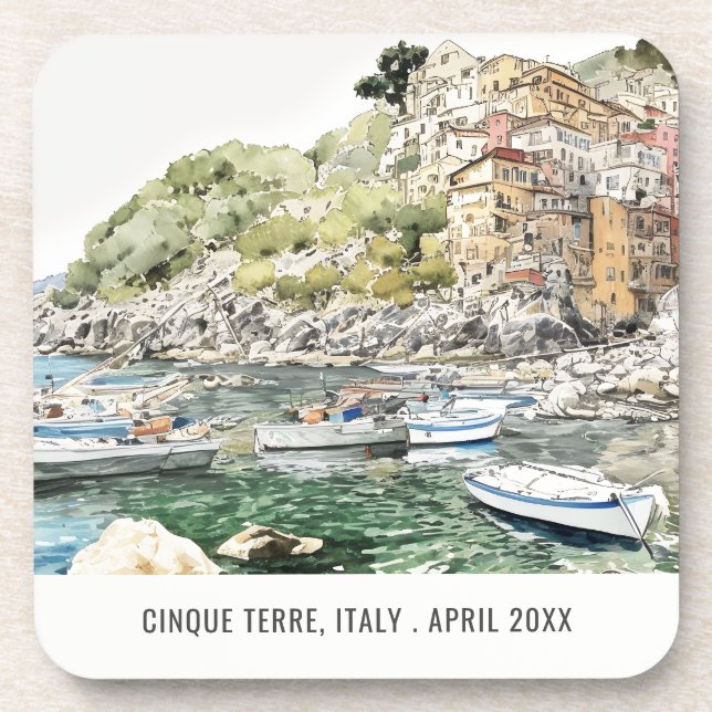 Posavasos Cinque Terre Italia Sea Watercolor Viaje Italiano (Frente)