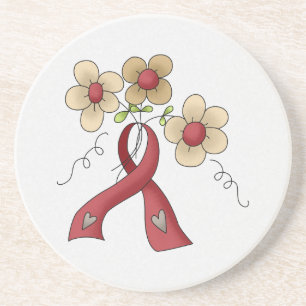 Posavasos Cinta de sensibilización y flores rojas