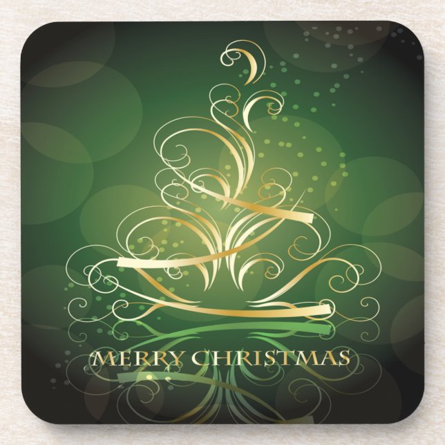 Posavasos Cinta dorada de árbol de Navidad conjunto de gallo (Frente)