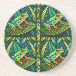 Posavasos Circular coaster set with vibrant red-eyed tree 