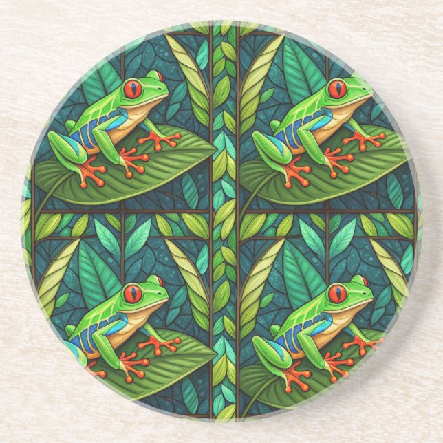 Posavasos Circular coaster set with vibrant red-eyed tree  (Frente)