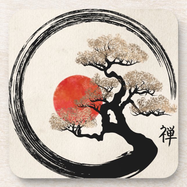 Posavasos Círculo de Enso y árbol de los bonsais en lona (Frente)
