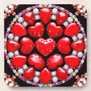 Posavasos Círculo de Joyas Corazón Rojo