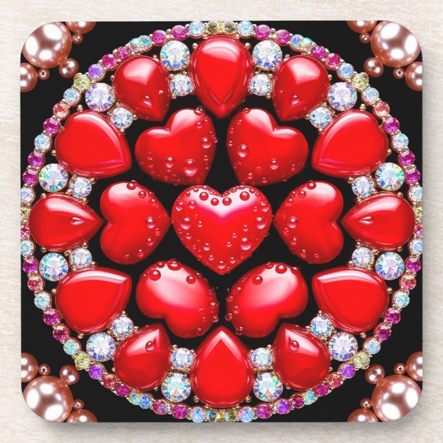 Posavasos Círculo de Joyas Corazón Rojo (Frente)