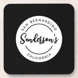 Posavasos Círculo de nombre de ubicación de la ciudad blanca