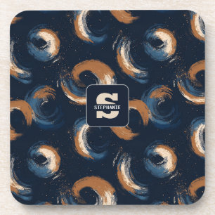 Posavasos Círculo giratorio azul y marrón sobre fondo oscuro