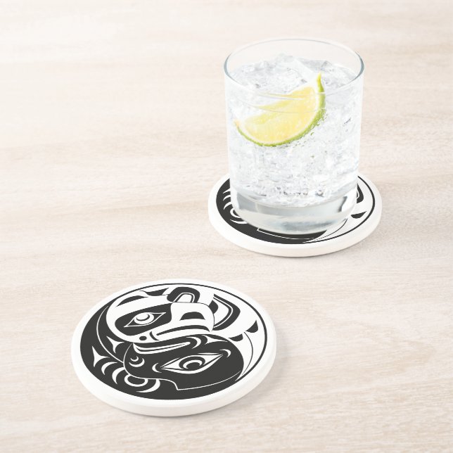 Posavasos Círculo Haida Thunderbird Negro Y Águila Blanca (Lado)
