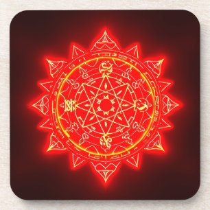 Posavasos Círculo Mágico Rojo Brillante Con Símbolos Místico