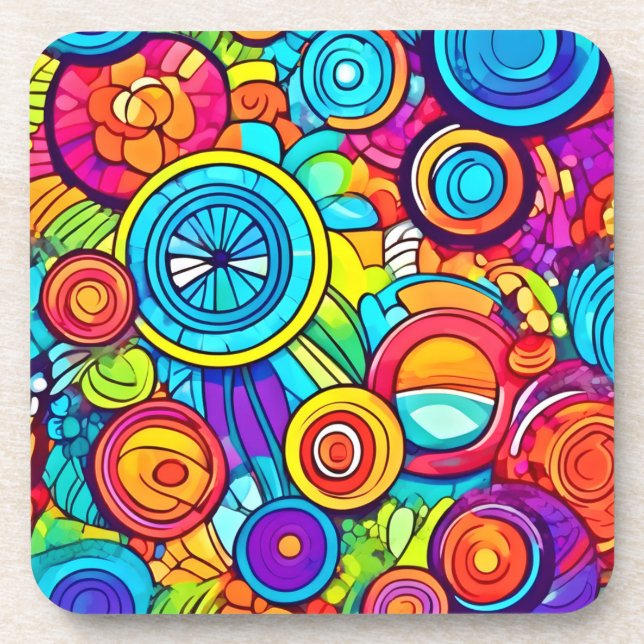 Posavasos Círculos coloridos Resumen de arte (Frente)