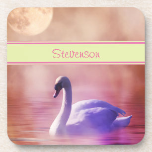 Posavasos Cisne blanco personalizado flotando en un lago pol