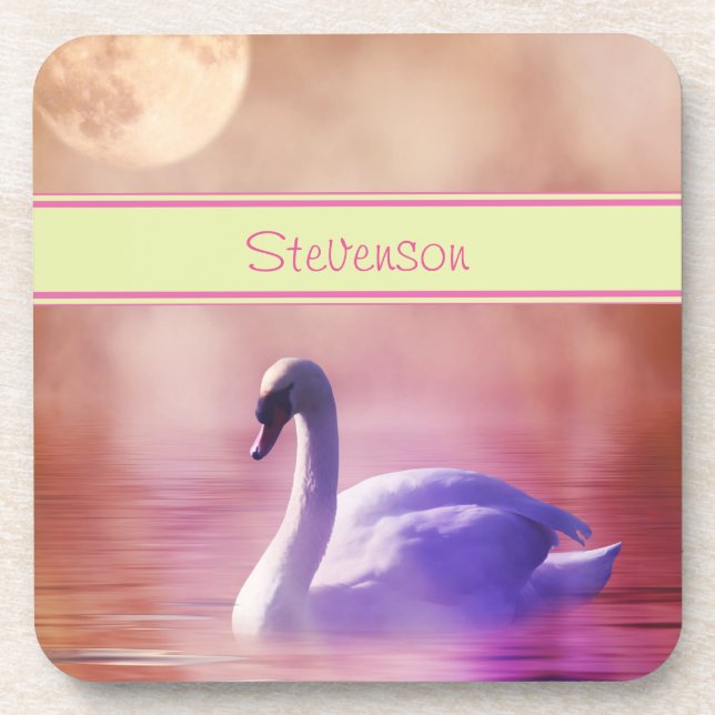 Posavasos Cisne blanco personalizado flotando en un lago pol (Frente)