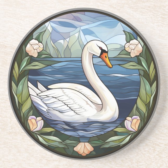 Posavasos Cisne de natación de vidrio templado dulce (Frente)