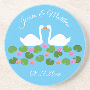 Posavasos Cisnes blancas y nenúfares Bodas Personalizado